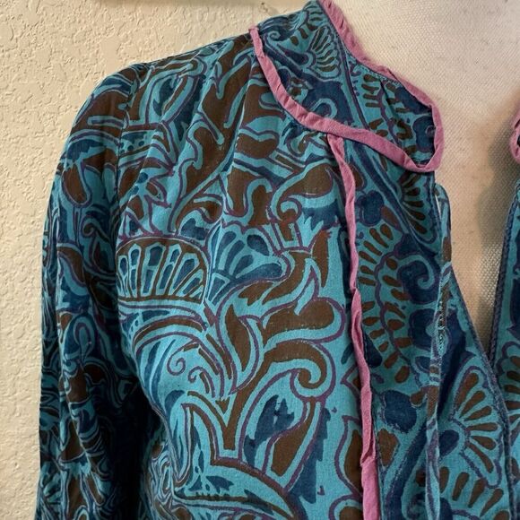 Cleobella Womens Midi Dress Size XS Kaftan Printed Tassel Neck Boho Festival - Picture 5 of 11